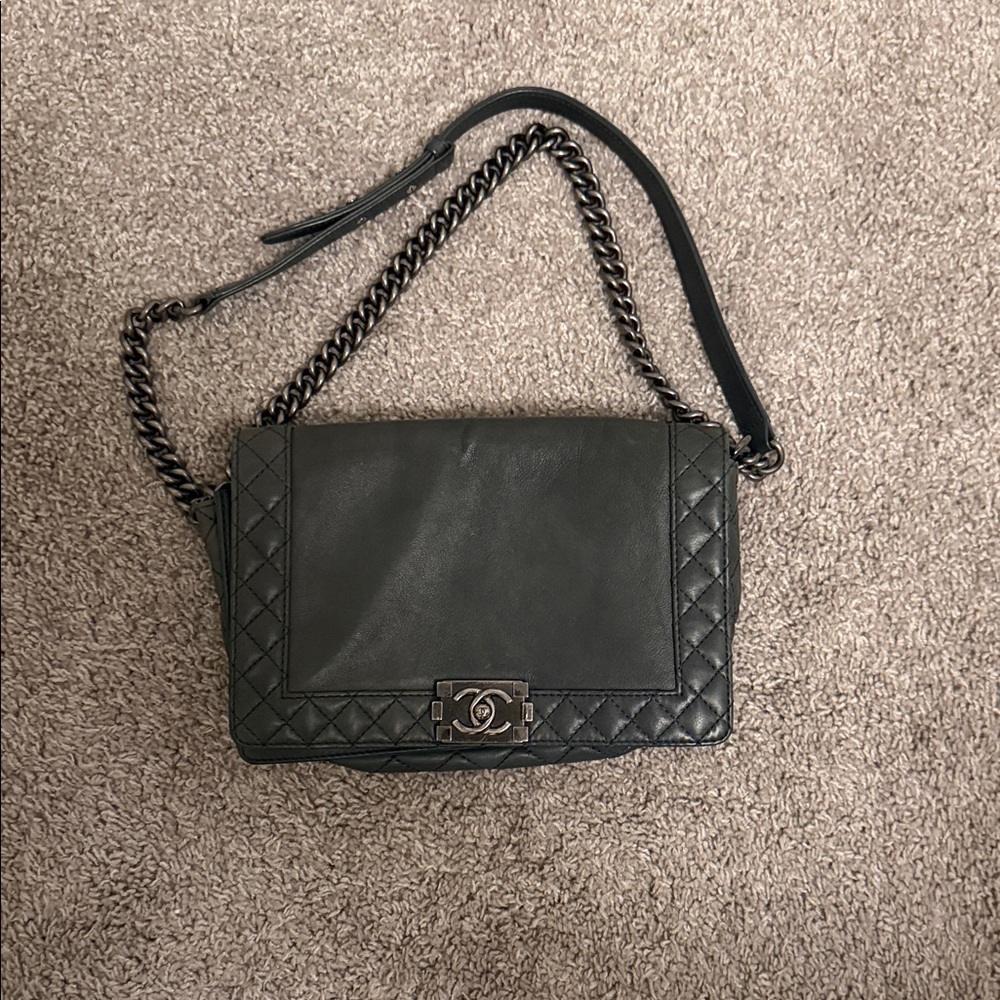 Chanel Dark Gray Quilted Shoulder Bag